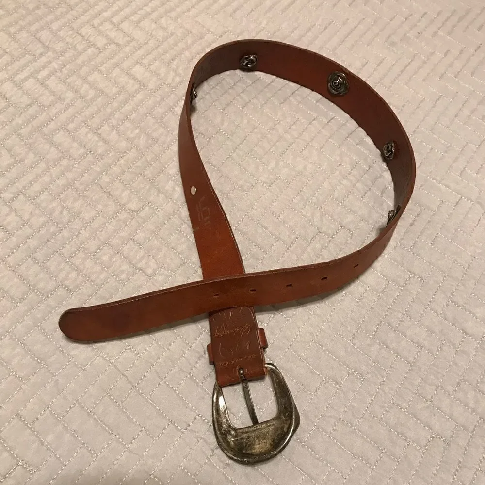 Leather Tack Belt with Silver Flowers and Embossed Leather